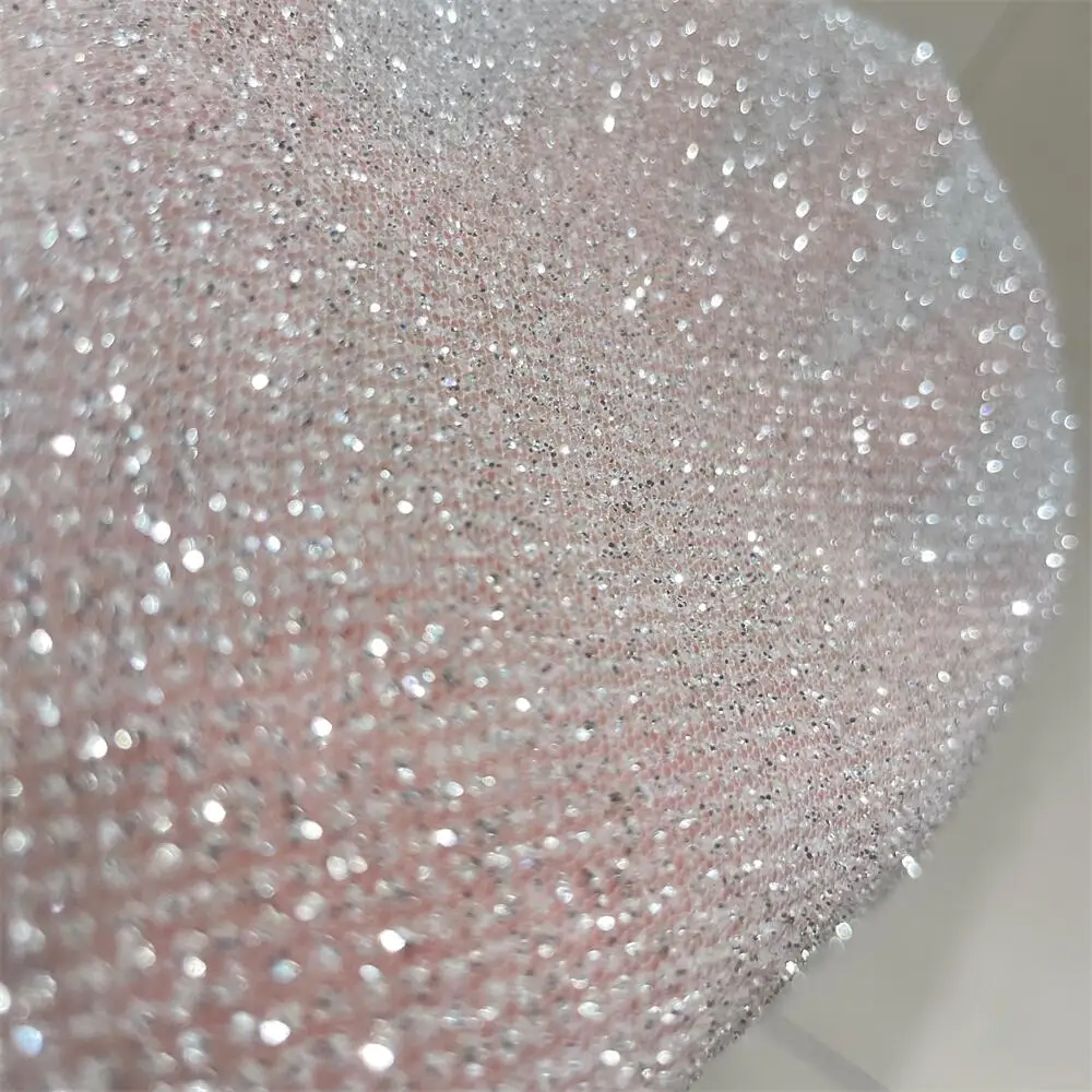Crystal Mesh Fabric - غزل شبكي لامع فضي فائق الكثافة،